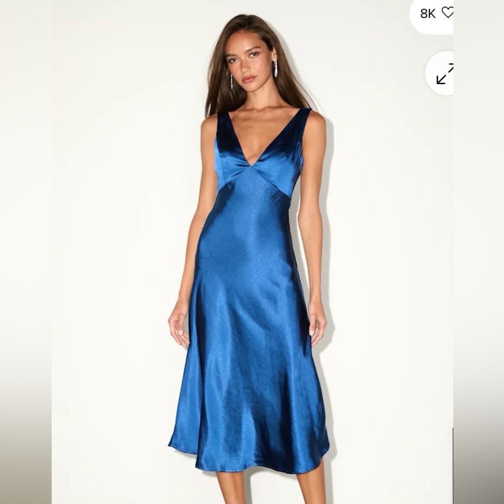 Lulu's Navy Blue Backless V-Neck Slip Dress Size S
